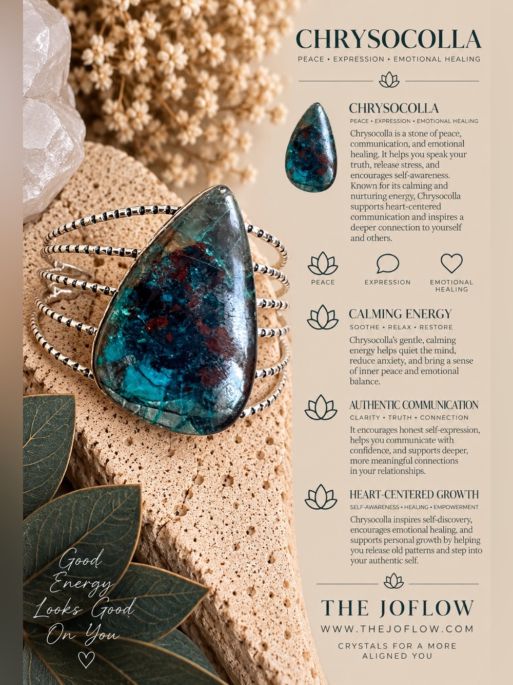 925 Calming Energy HUGE Teardrop Chrysocolla Cuff Bracelet